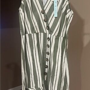 She + Sky Olive and Cream Striped Sleeveless Dress